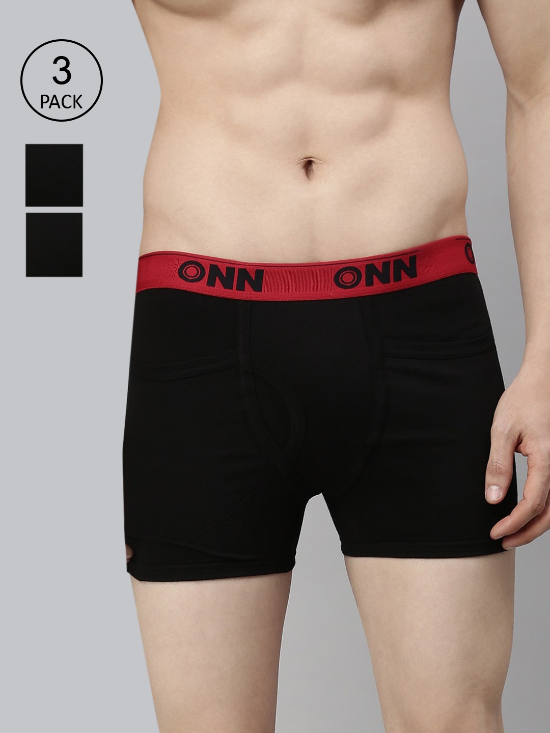 

ONN Men Pack Of 3 Black Solid Combed Cotton Trunk ONN_260_BLK