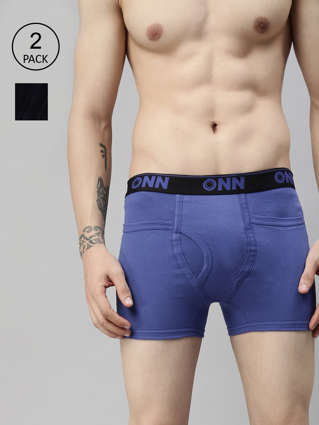 

ONN Men Plus Size Pack Of 2 Navy Blue and Sky Blue Solid Pure Cotton Trunks ONN_260_NB_SBU