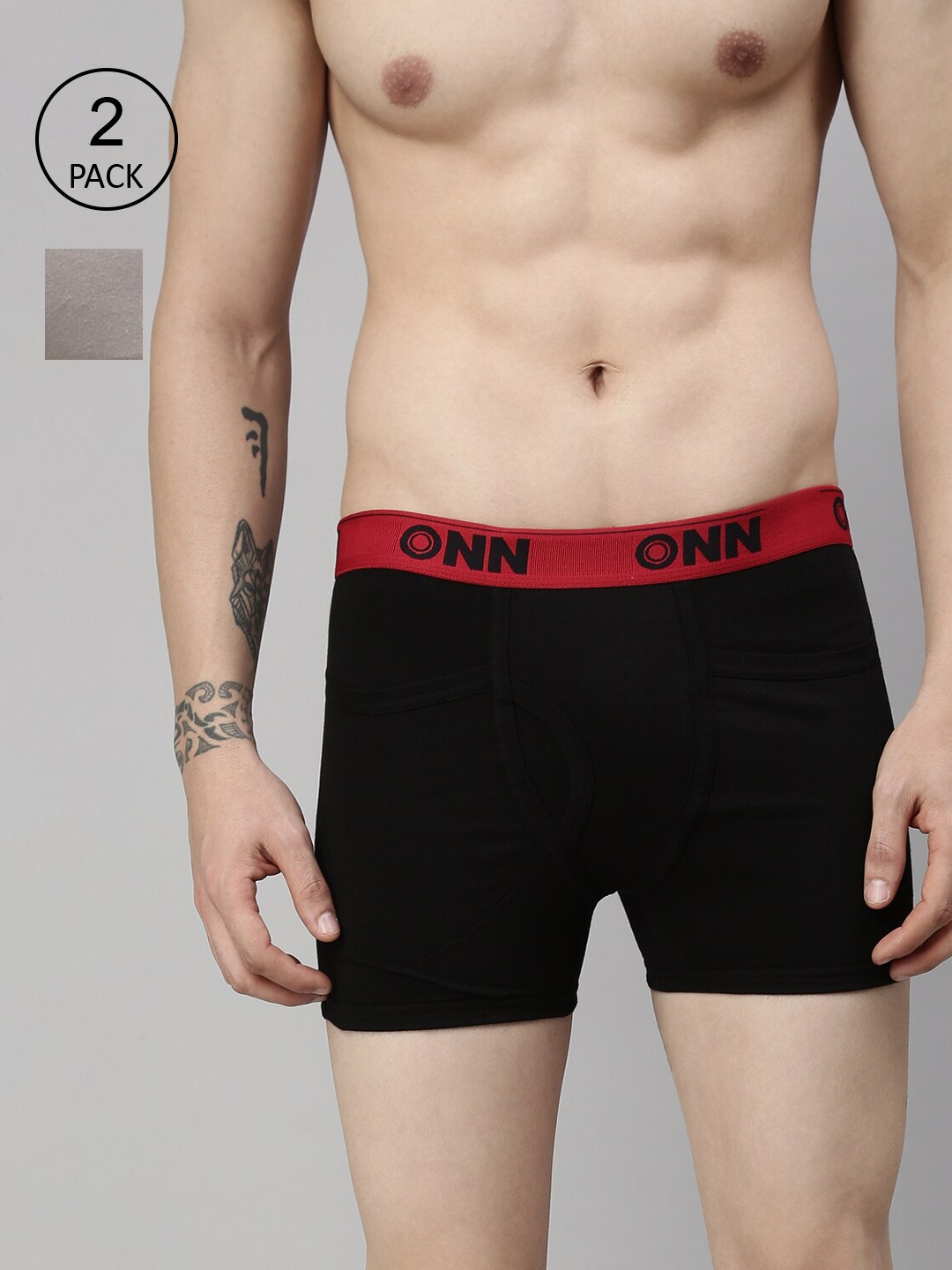 

ONN Men Plus Size Pack Of 2 Black and Grey Solid Trunk ONN_260_BLK_SGREY_2PC