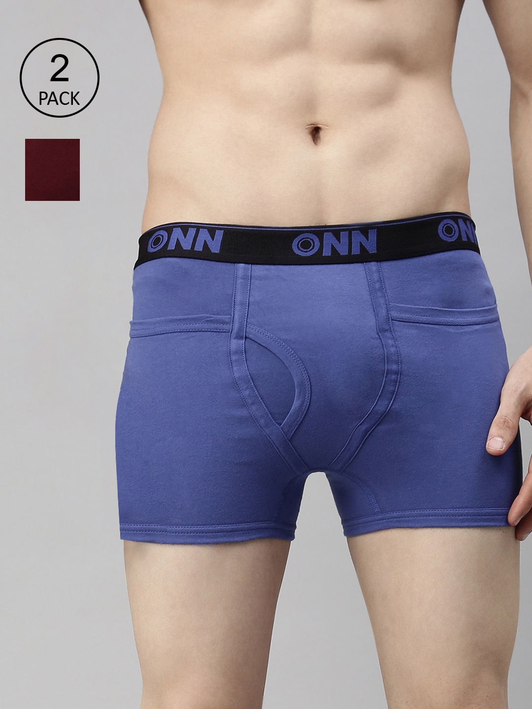 

ONN Men Pack Of 2 Maroon and Sky Blue Solid Trunks ONN_260_MRN_SBU_2PC