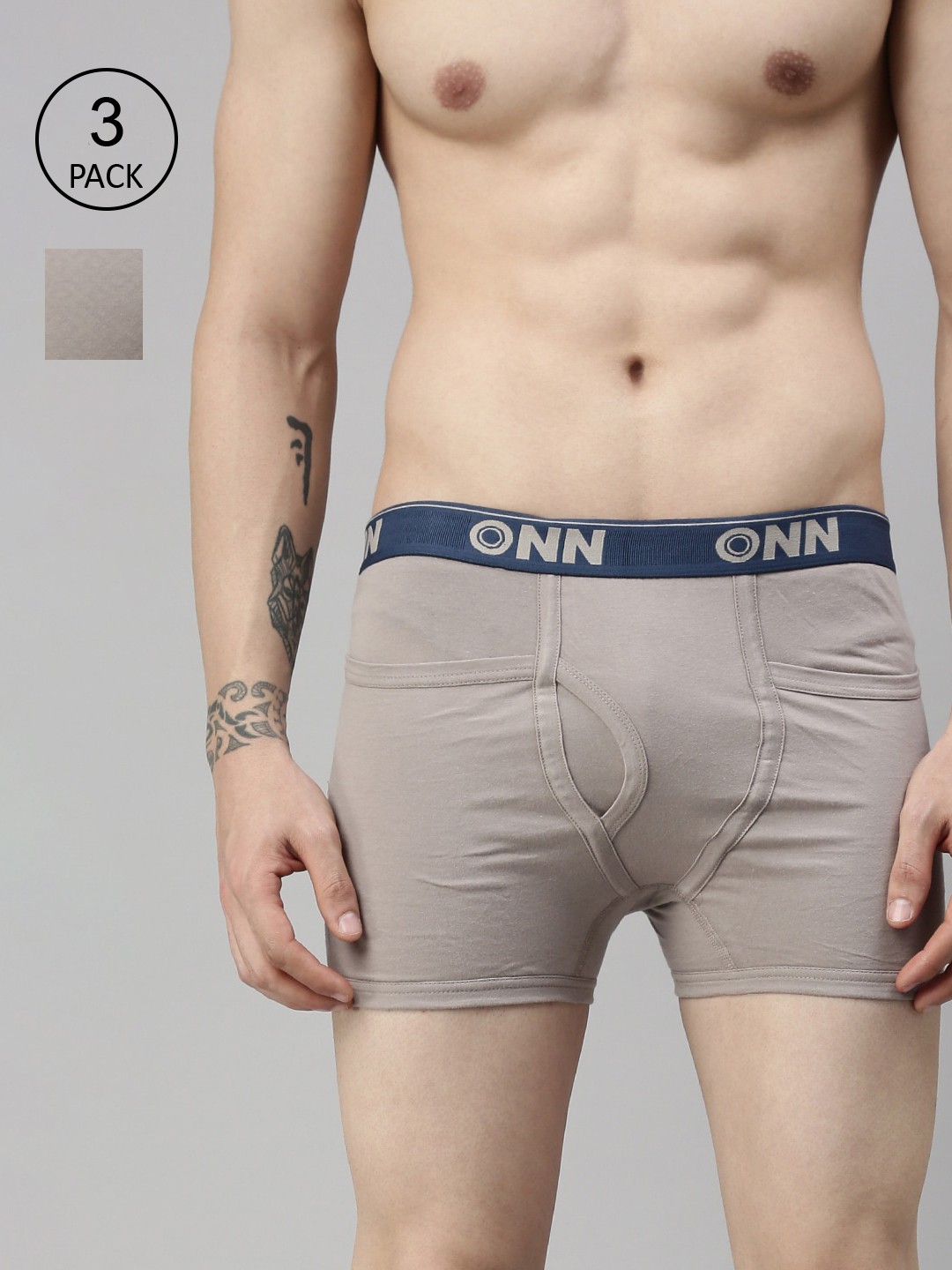 

ONN Men Pack Of 3 Grey Solid Pure Cotton Trunk ONN_260_S