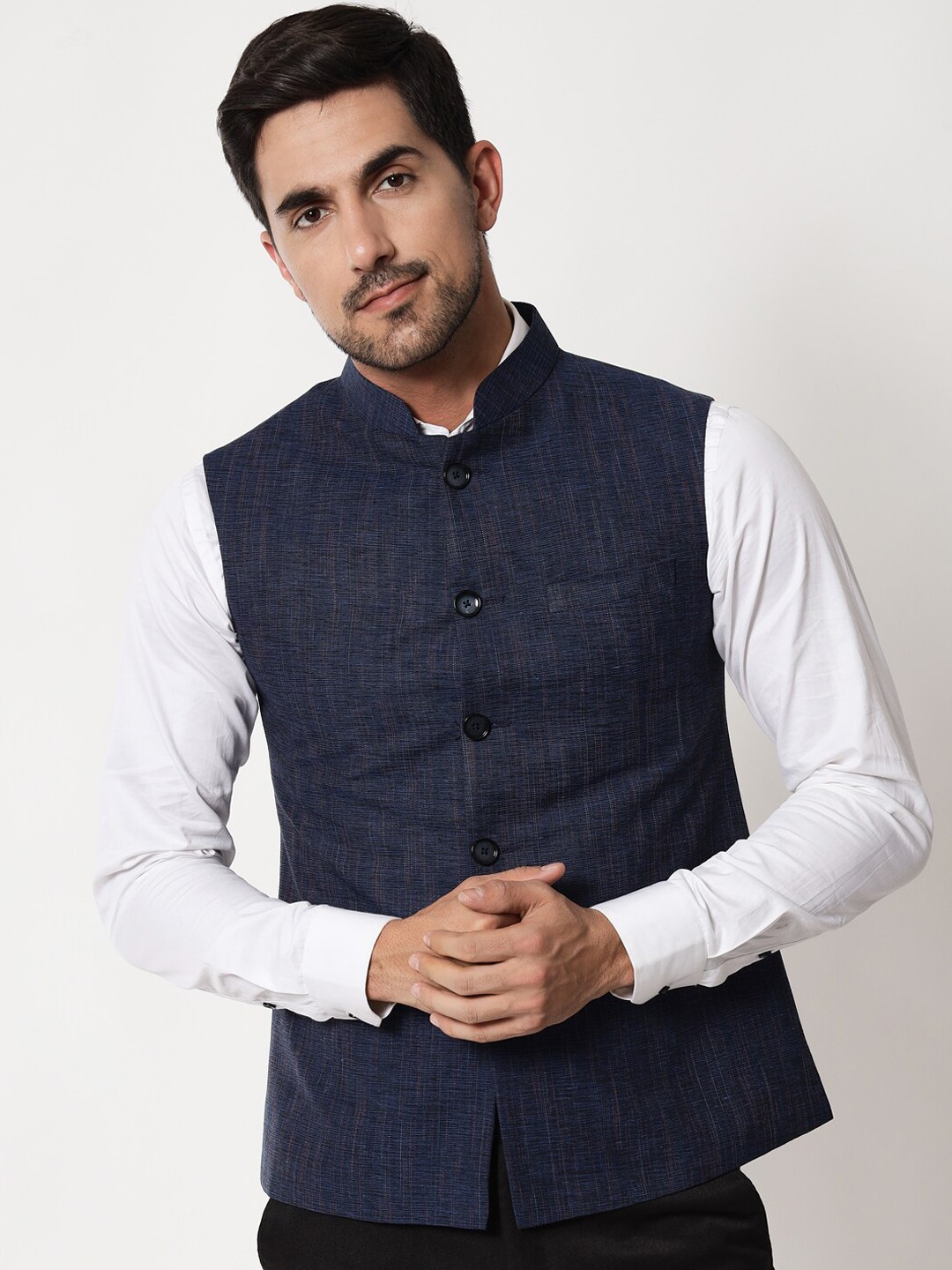 

Vastraa Fusion Men Blue Solid Nehru Jackets