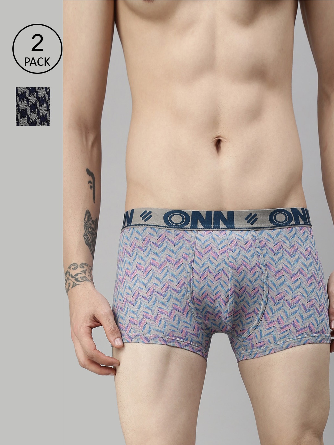 

ONN Men Pack of 2 Assorted Printed Outer Elastic Trunks