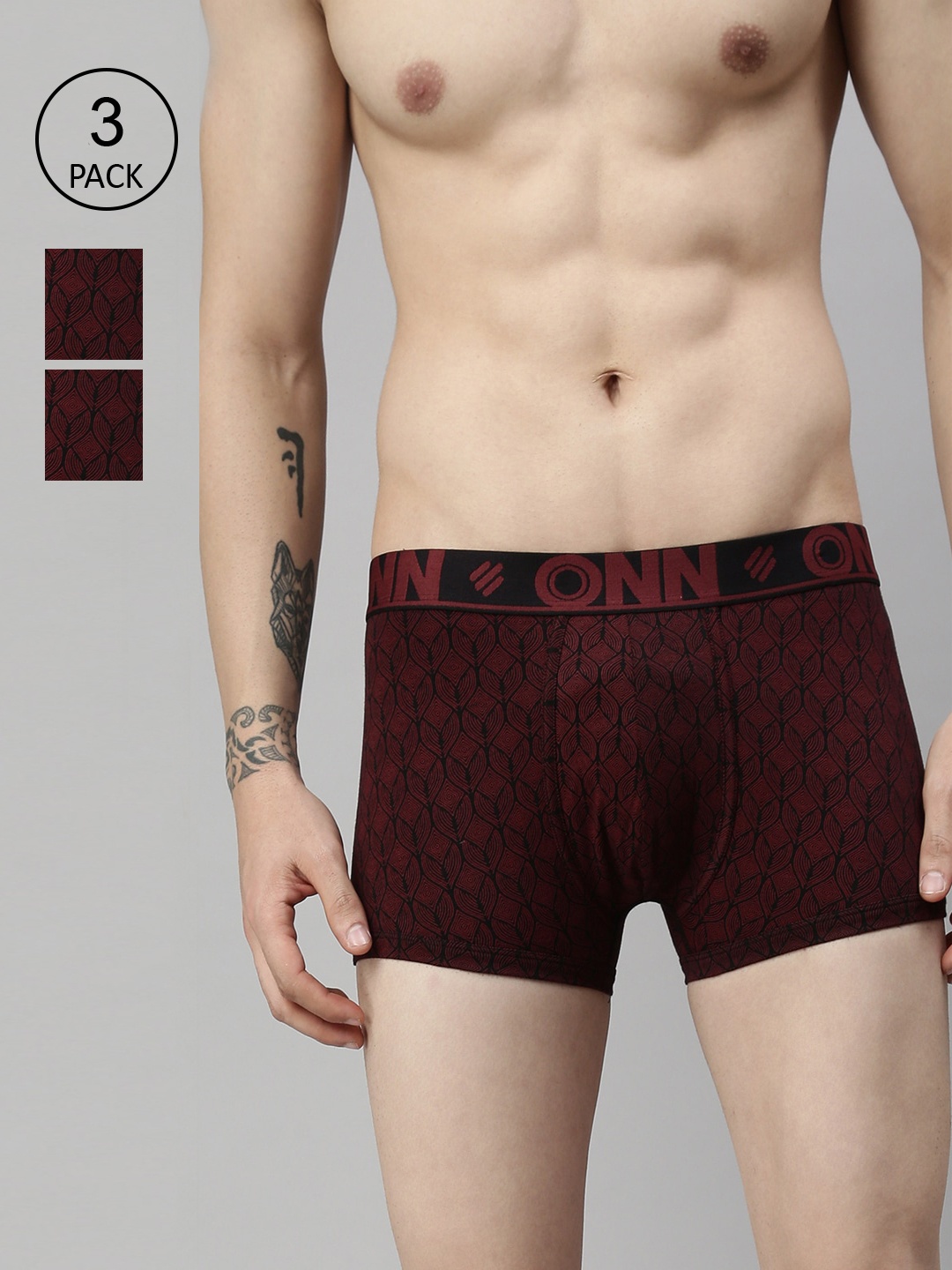 

ONN Men Pack Of 3 Assorted Printed Pure Cotton Trunks