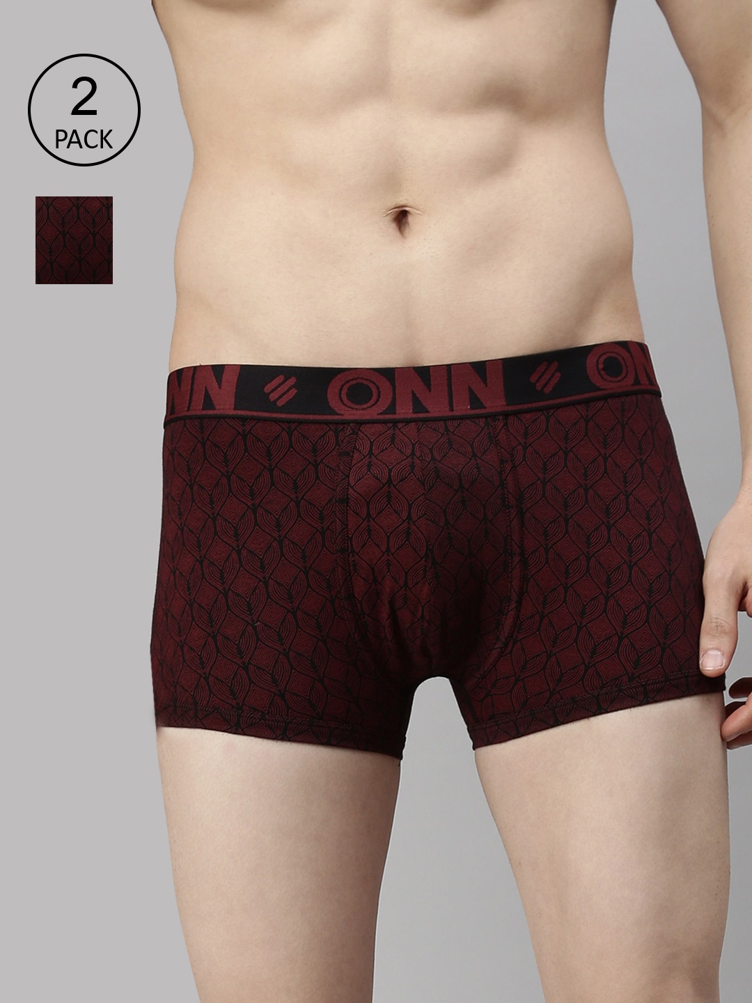 

ONN Men Pack Of 2 Assorted Printed Pure Cotton Trunks ONN_283_WN