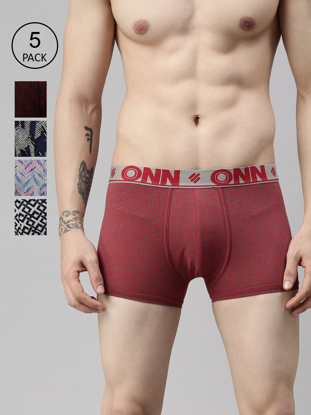 

ONN Men Plus Size Pack Of 5 Assorted Pure Cotton Trunk ONN_283_AST