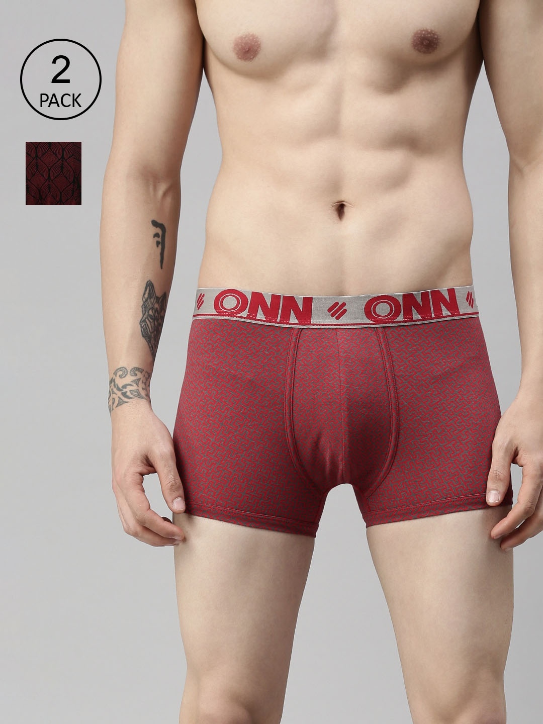 

ONN Men Plus Size Pack of 2 Assorted Printed Cotton Trunk ONN_283_MRN_WN_2PC