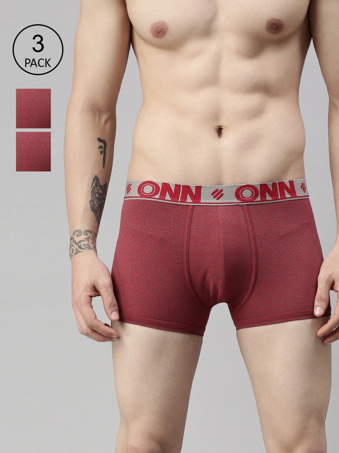 

ONN Men Plus Size Pack Of 3 Assorted Solid Trunk ONN_283_MRN_3PC