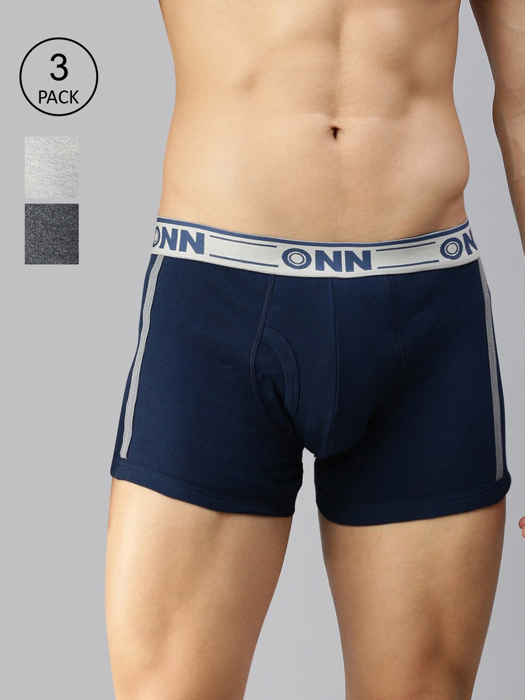 

ONN Men Pack Of 3 Solid Outer Elastic Cotton Blend Short Trunk, Blue