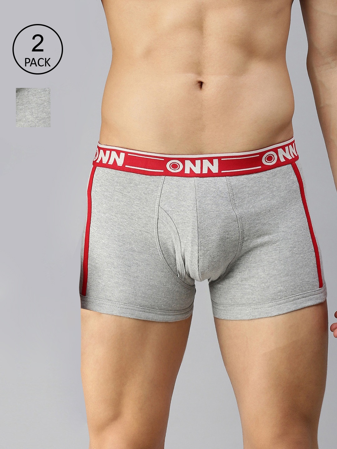 

ONN Men Pack Of 2 Grey Solid Cotton Blend Short Trunk