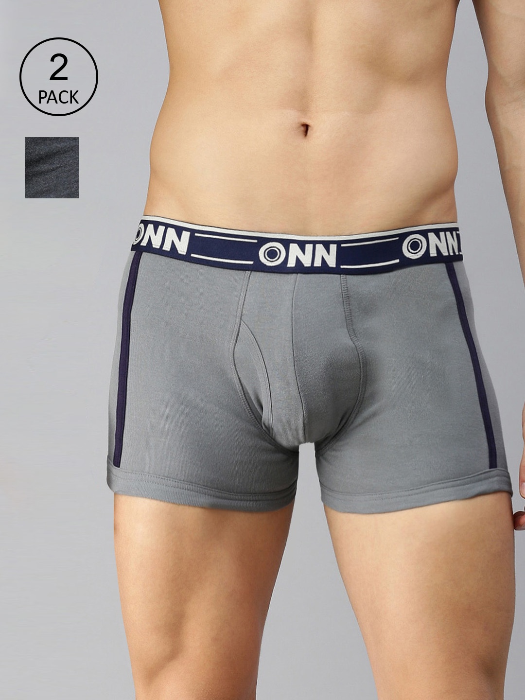 

ONN Men Pack Of 2 Charcoal & Grey Solid Assorted Pure Cotton Short Trunk