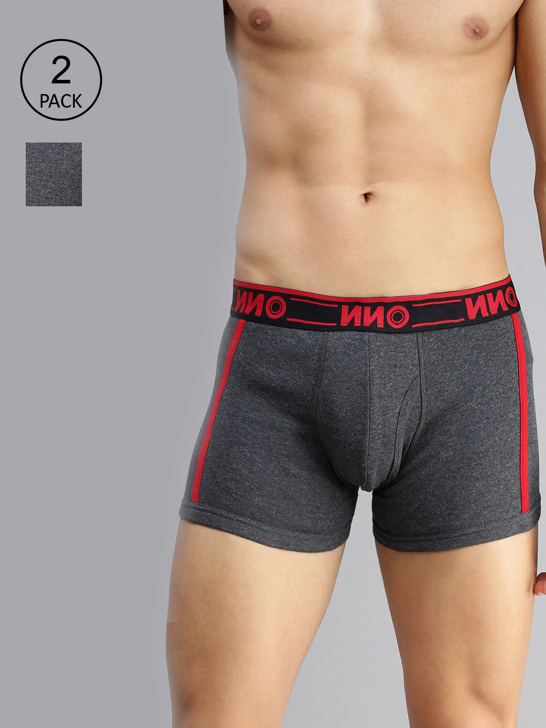 

ONN Men Pack Of 2 Charcoal Solid Outer Elastic Cotton Blend Short Trunk