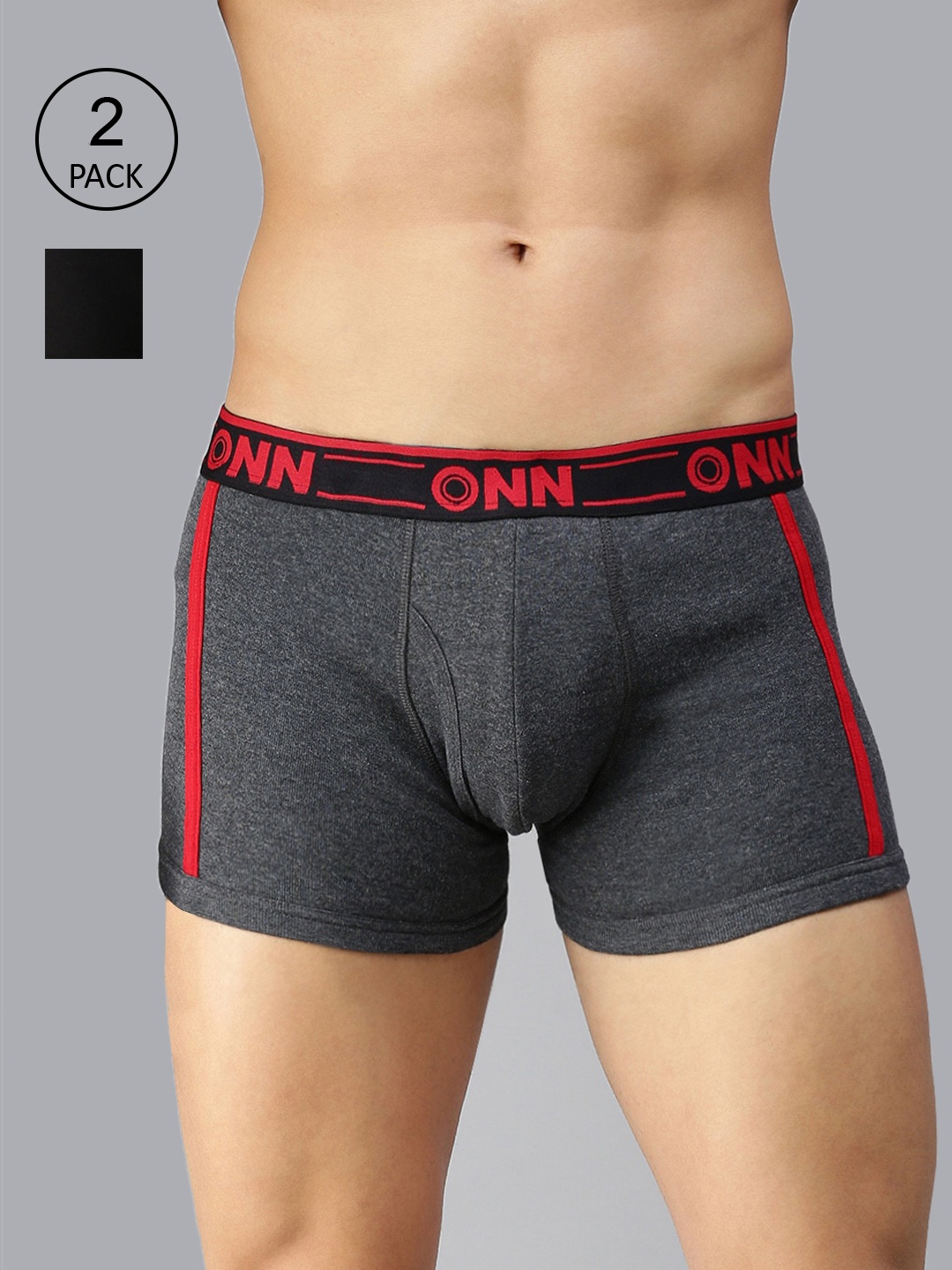 

ONN Men Pack Of 2 Black & Grey Solid Pure Cotton Short Trunk