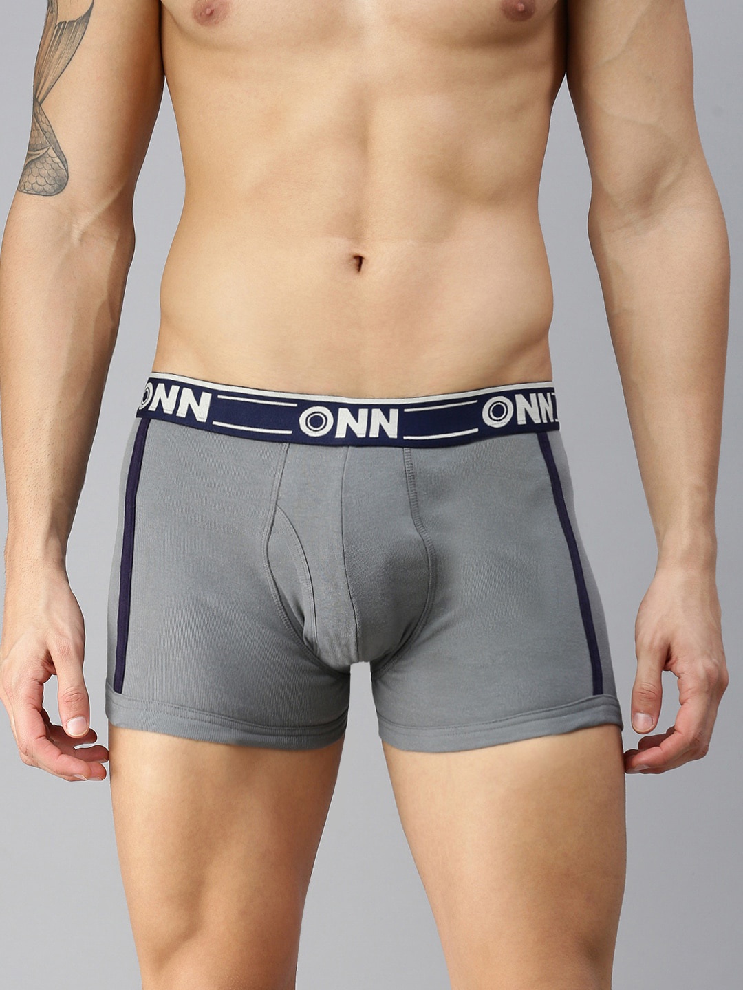 

ONN Men Pack Of 3 Grey Melange Solid Assorted Cotton Blend Short Trunk