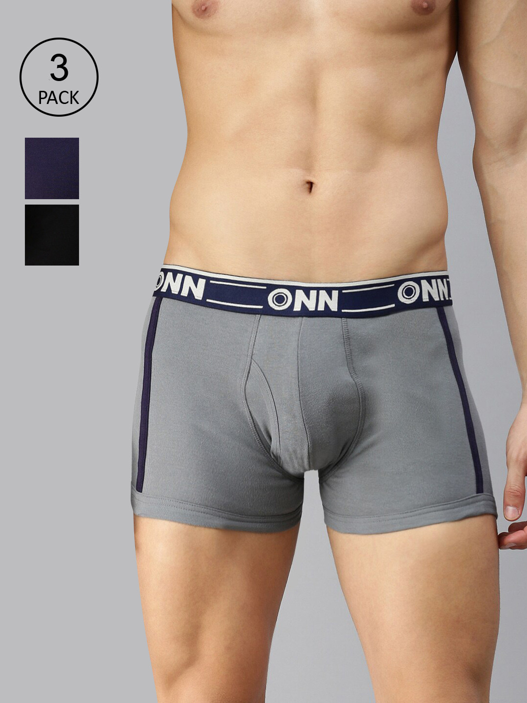 

ONN Men Pack Of 3 Solid Outer Elastic Cotton Blend Short Trunk, Black
