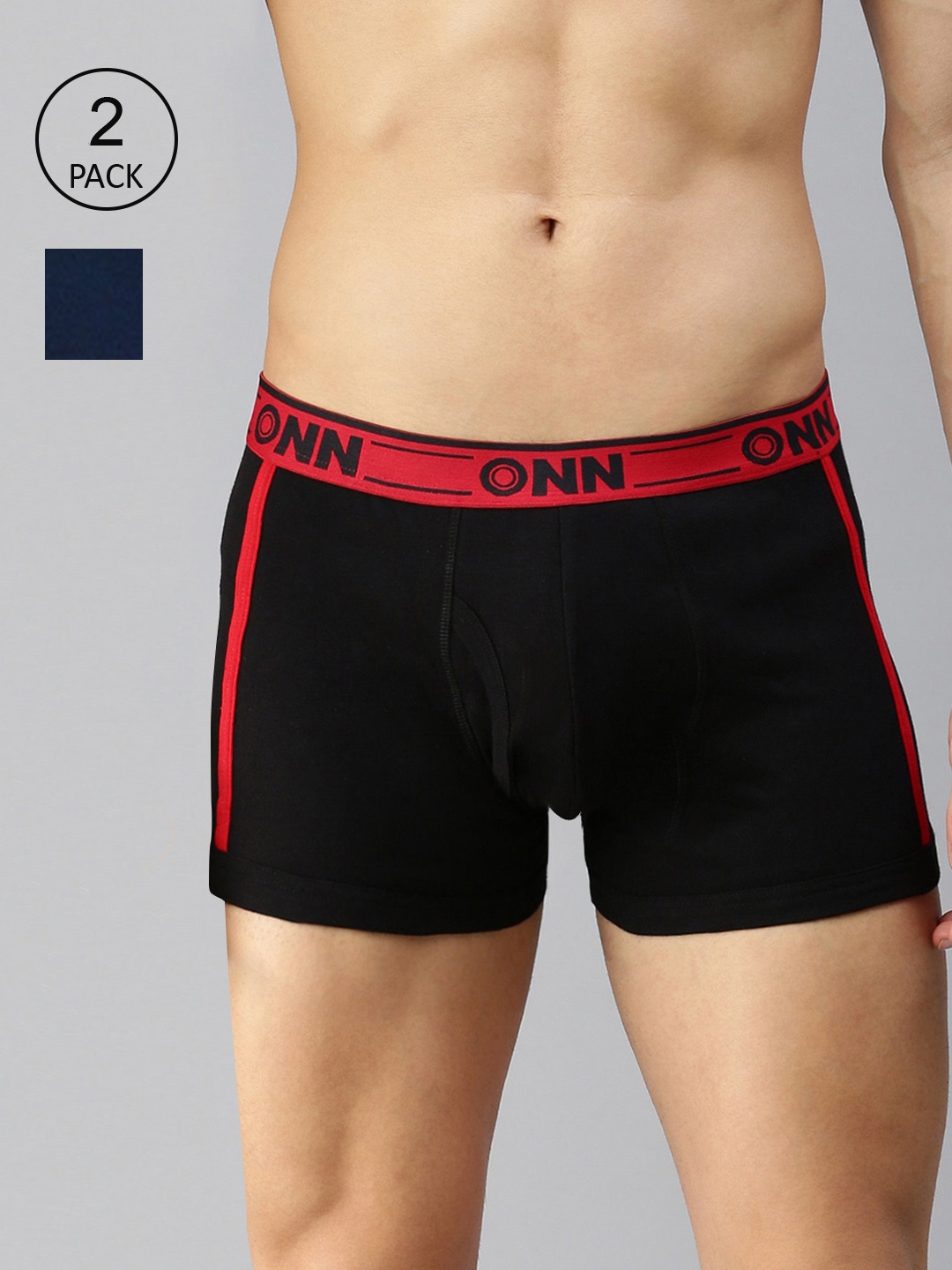 

ONN Men Pack Of 2 Navy Blue Solid Outer Elastic Cotton Blend Short Trunk