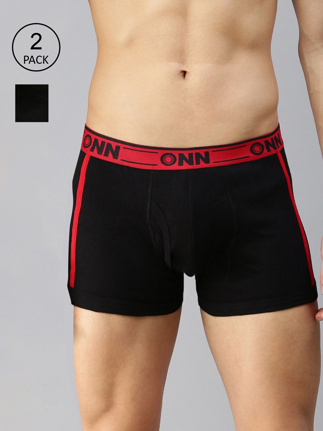 

ONN Men Pack Of 2 Black Solid Cotton Short Trunk