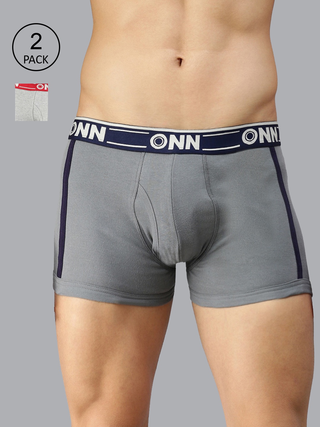 

ONN Men Pack Of 2 Grey Solid Cotton Blend Short Trunk, Grey melange