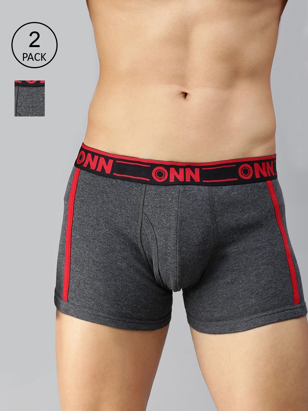 

ONN Men Pack Of 2 Charcoal Solid Cotton Blend Short Trunks