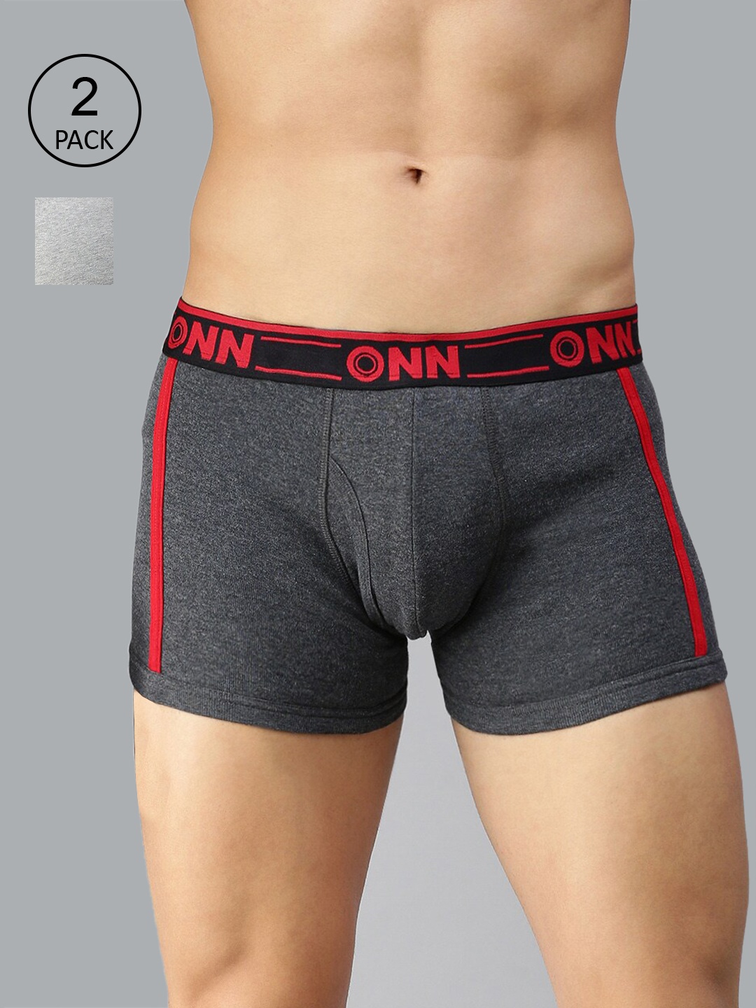 

ONN Men Pack of 2 Charcoal & Grey Solid Cotton Blend Short Trunk