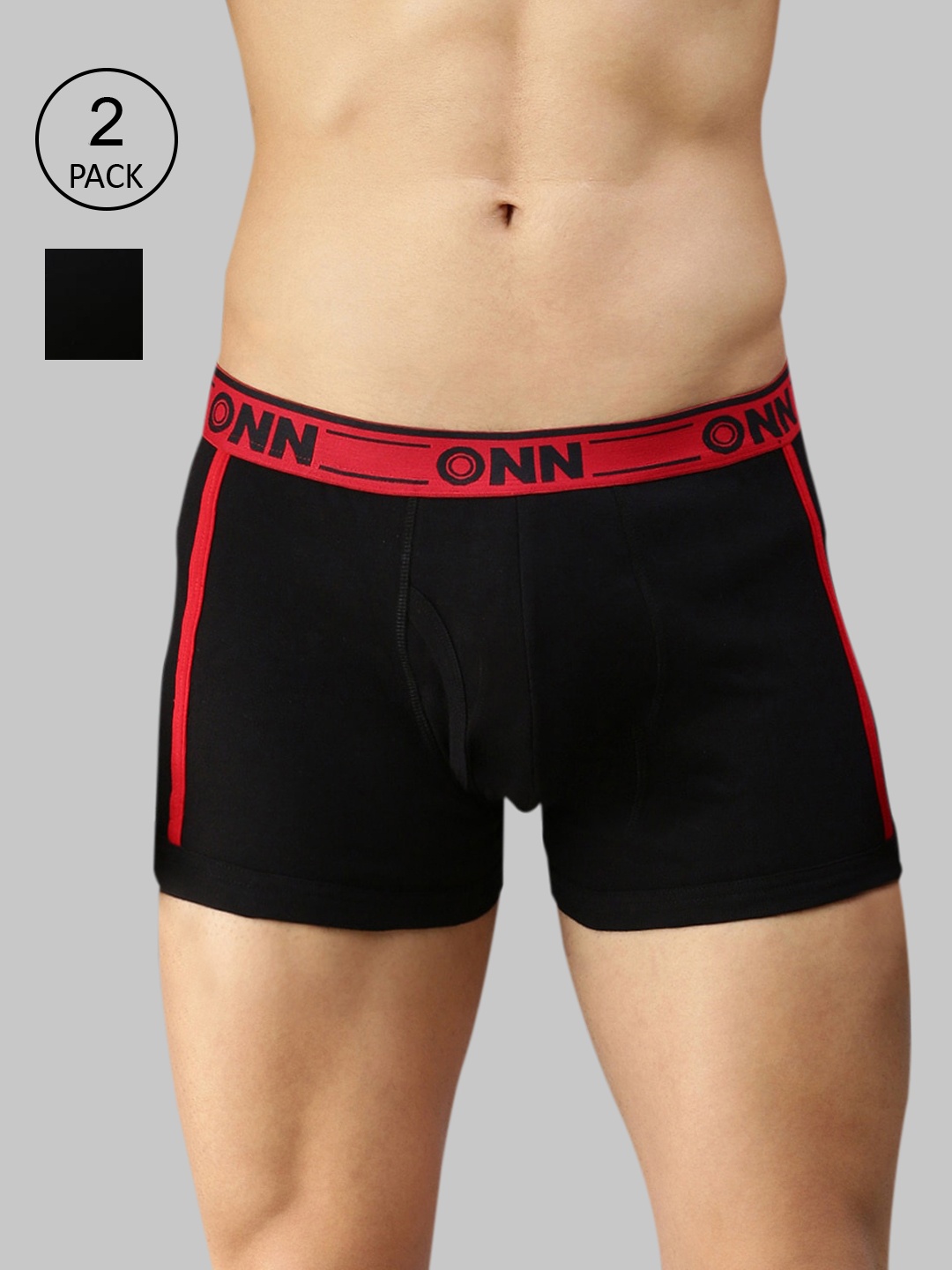 

ONN Men Pack Of 2 Black Solid Cotton Blend Short Trunk