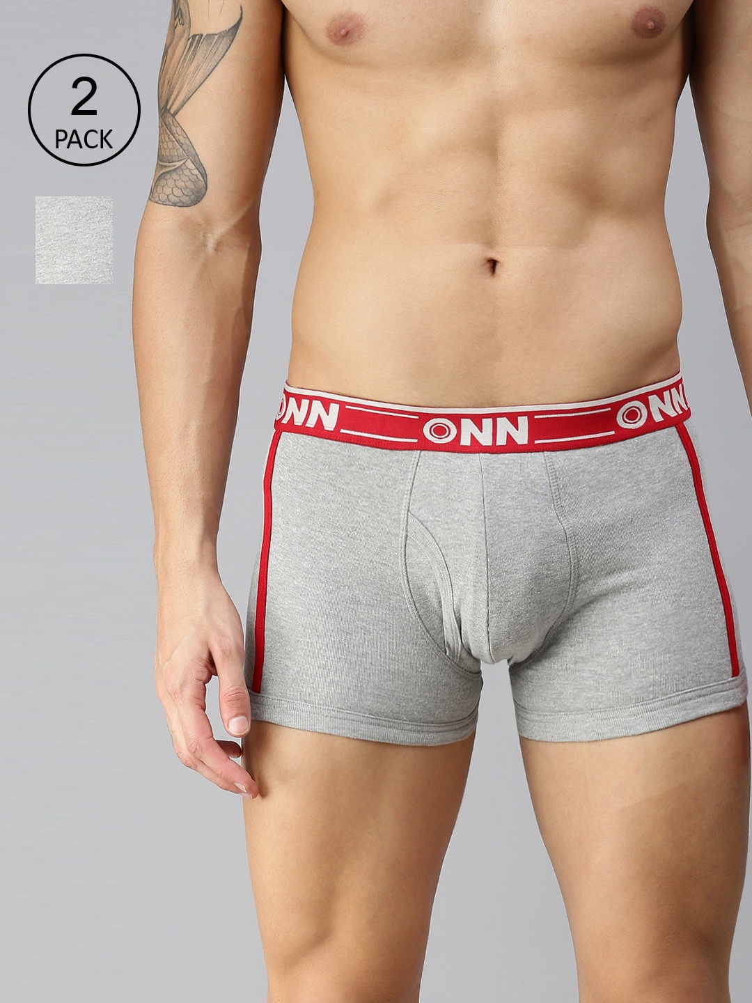 

ONN Men Pack of 2 Grey Solid Cotton Blend Short Trunk