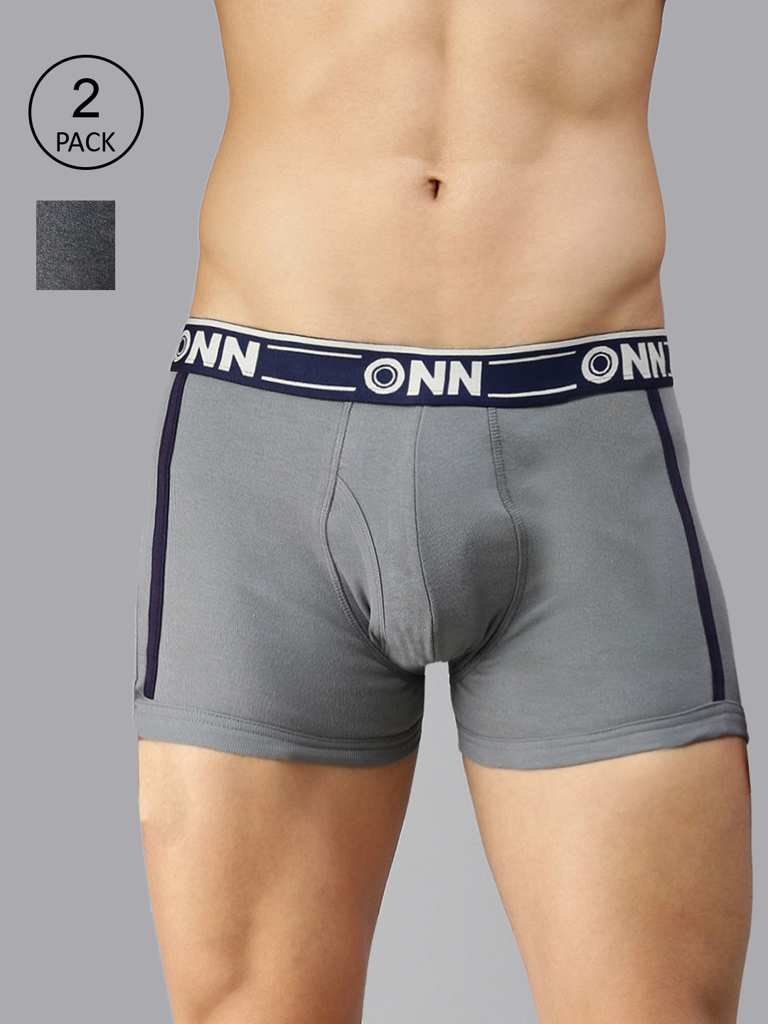 

ONN Men Pack of 2 Charcoal & Grey Melange Solid Cotton Blend Short Trunk