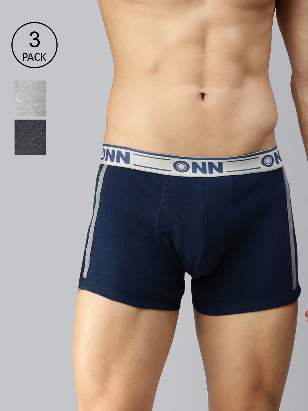 

ONN Men Pack Of 3 Solid Cotton Blend Short Trunk, Blue