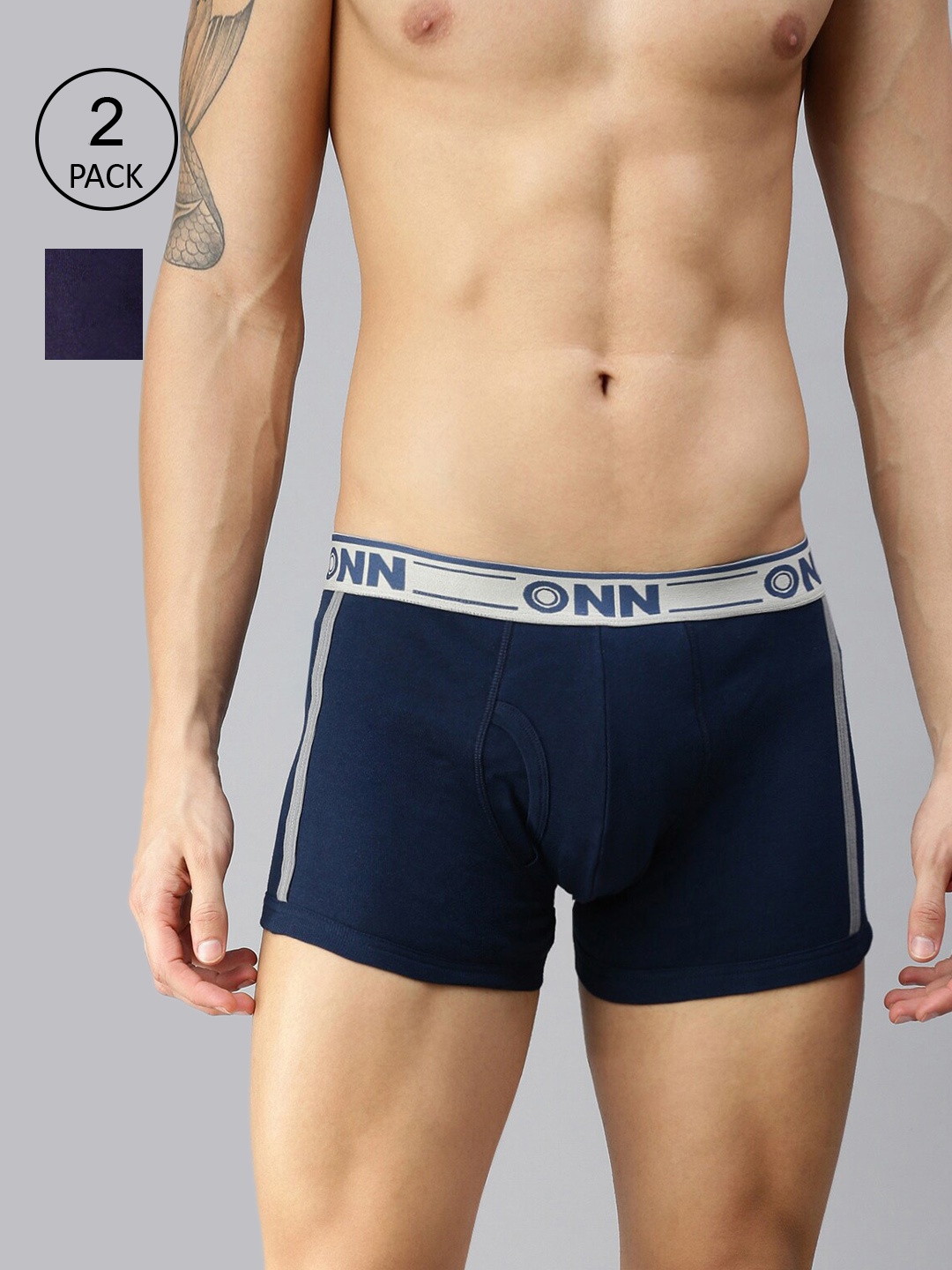 

ONN Men Pack of 2 Navy Blue Solid Cotton Blend Short Trunk