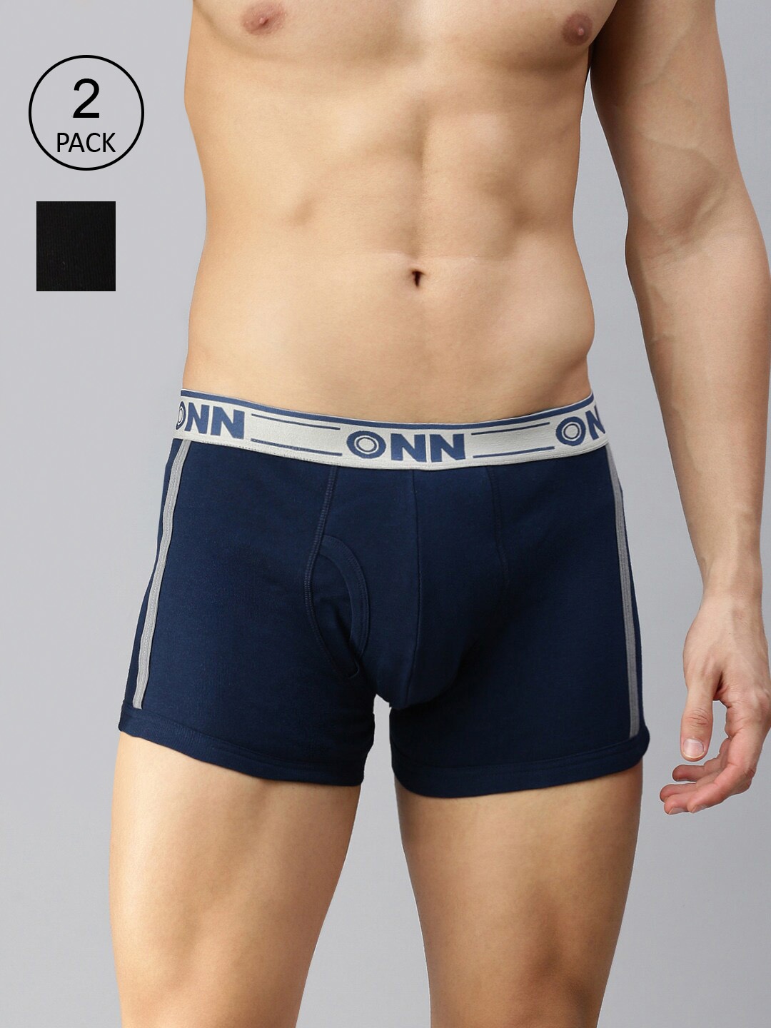 

ONN Men Pack of 2 Blue & Black Solid Cotton Blend Short Trunk