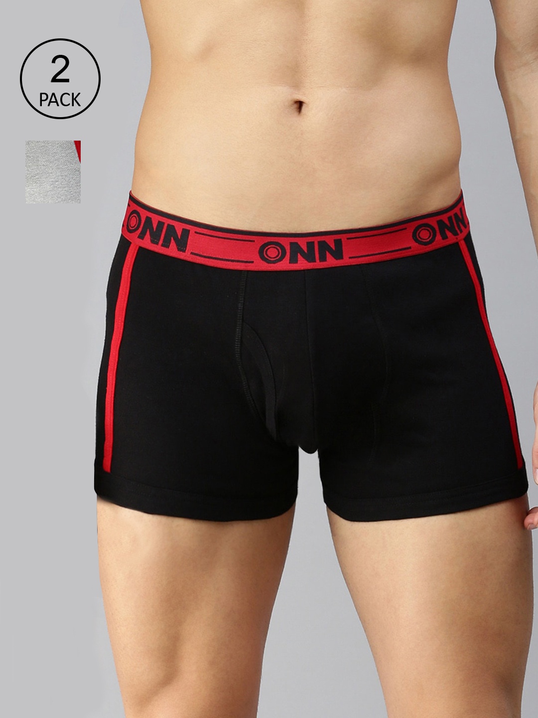 

ONN Men Pack of 2 Black & Light Grey Solid Cotton Blend Short Trunk