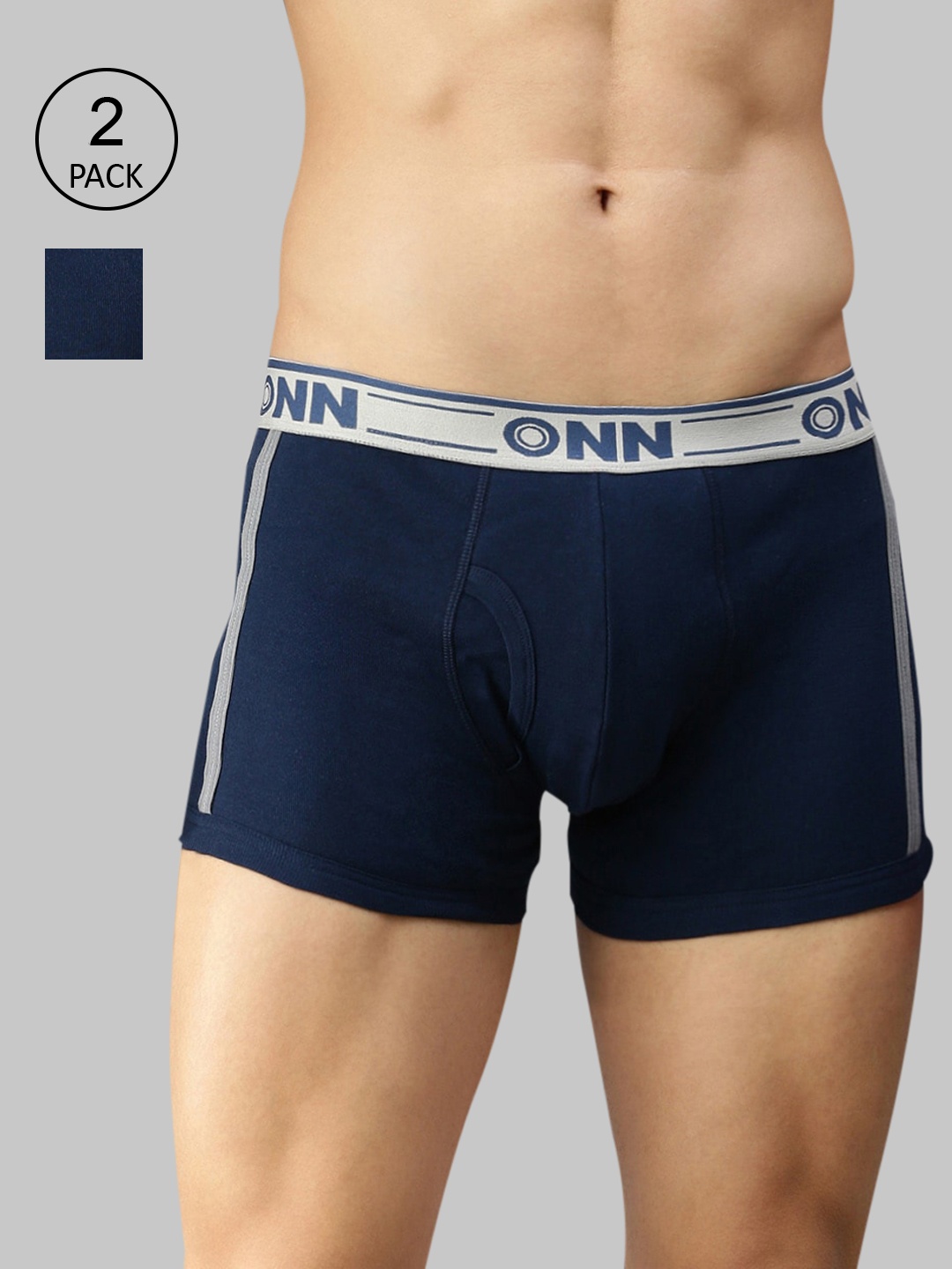 

ONN Men Pack Of 2 Navy Blue Solid Cotton Blend Short Trunks