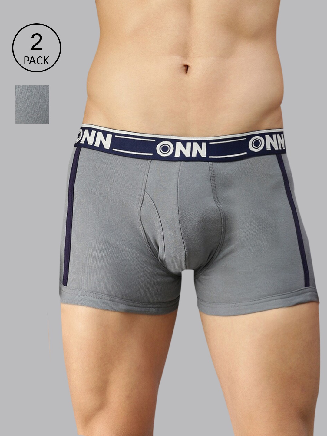 

ONN Men Pack of 2 Grey Melange Solid Cotton Blend Short Trunk