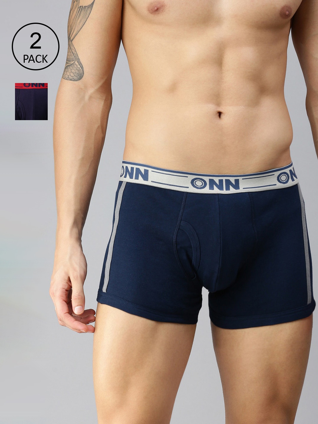 

ONN Men Pack of 2 Navy Blue Solid Cotton Blend Short Trunk