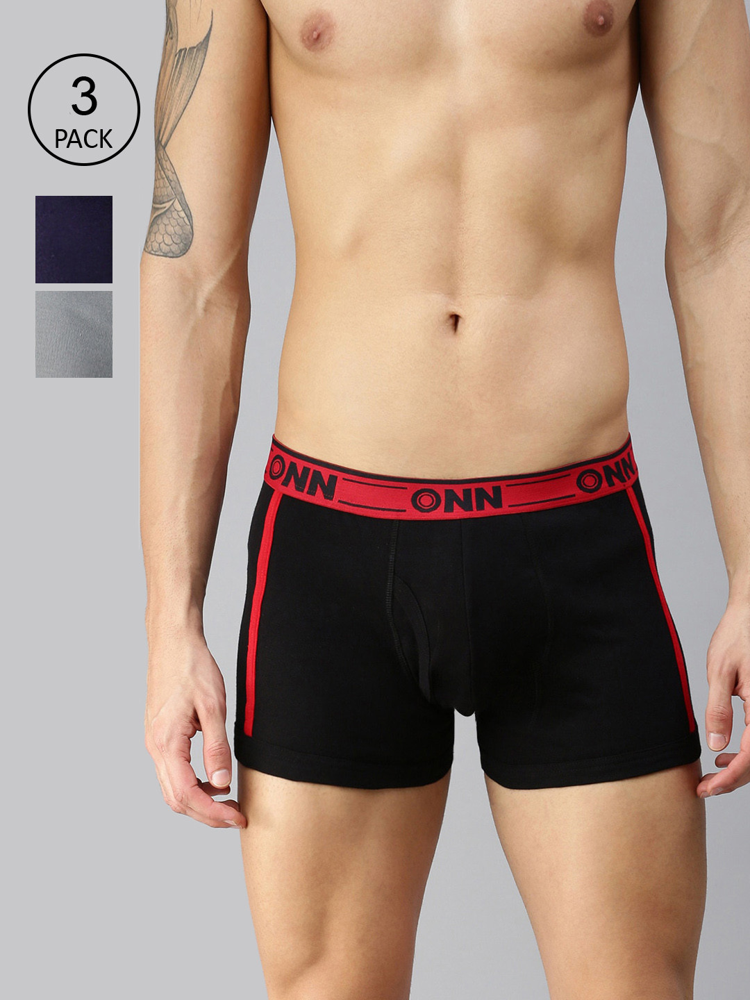 

ONN Men Pack of 3 Solid Assorted Cotton Blend Short Trunk, Black