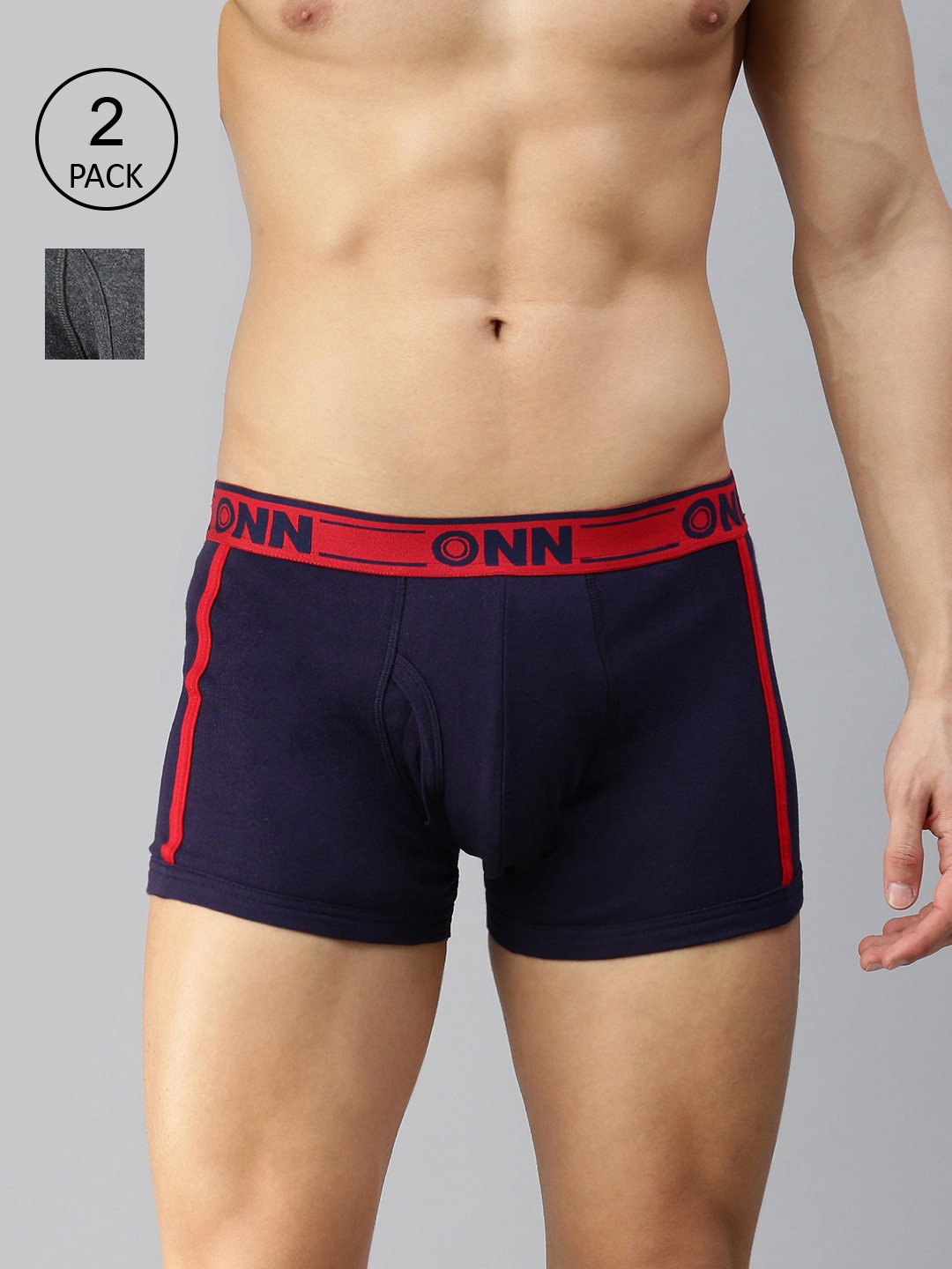 

ONN Men Pack Of 2 Charcoal Grey & Navy Blue Solid Cotton Short Trunk