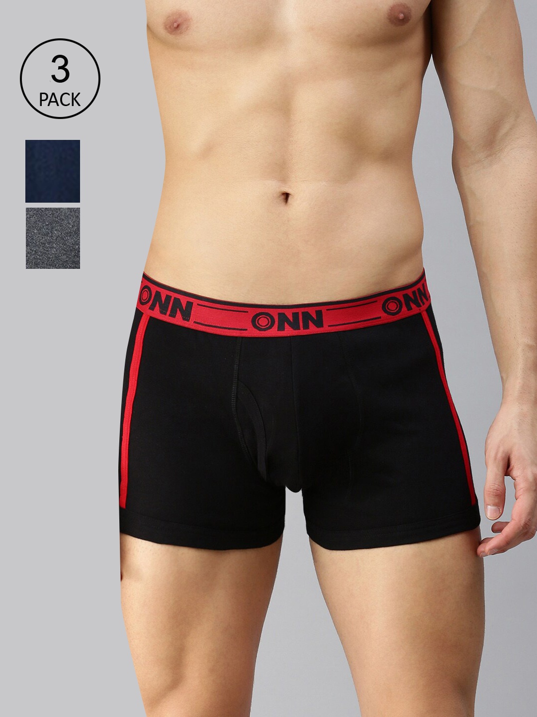 

ONN Men Pack of 3 Striped Trunks, Blue