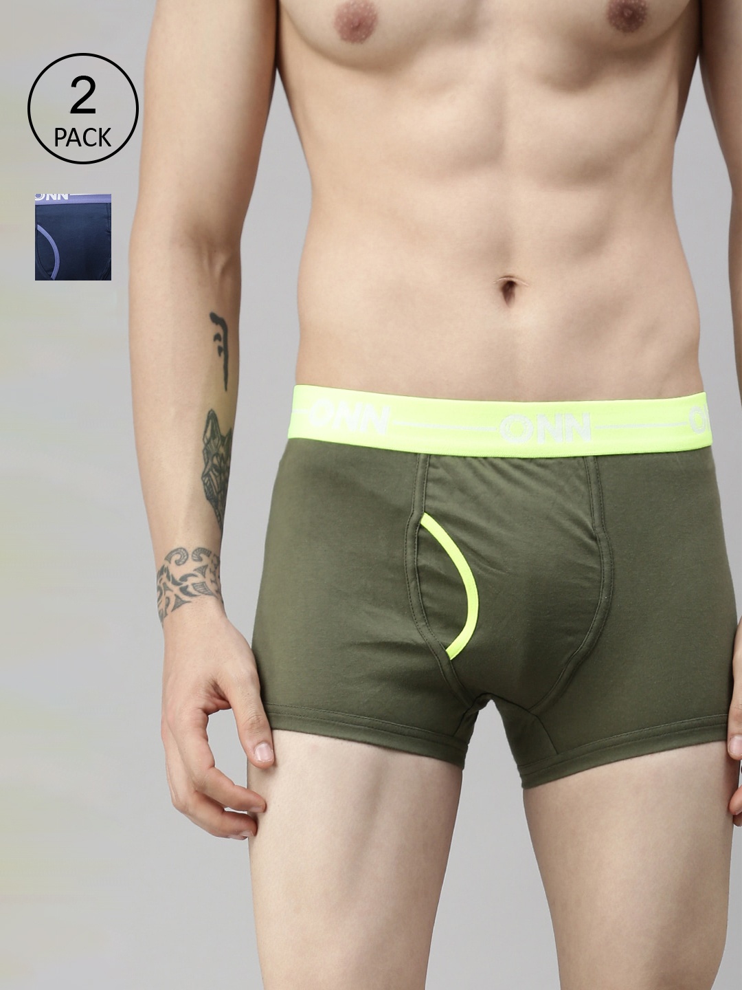 

ONN Men Pack Of 2 Blue, Olive Green Trunks ONN_264_AFBLU_OLV_2PC