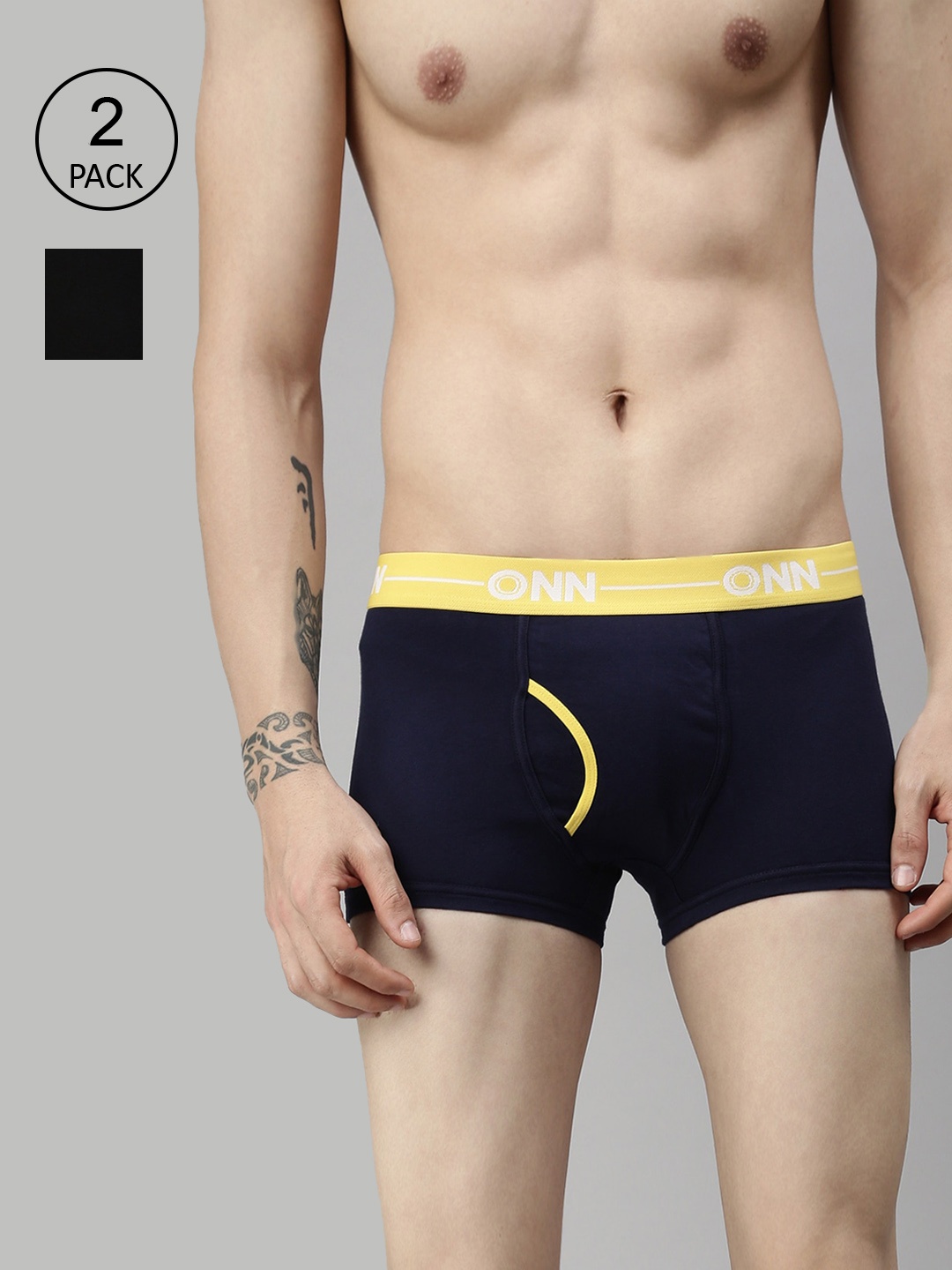 

ONN Men Pack of 2 Black & Navy Blue Cotton Trunks ONN_264_BLK_NB