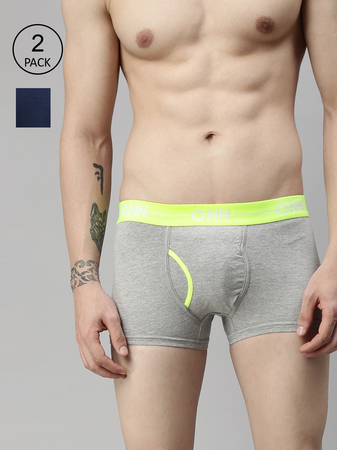 

ONN Men Pack of 3 Navy Blue and Light Grey Solid Trunks ONN_264_AFBLU_L