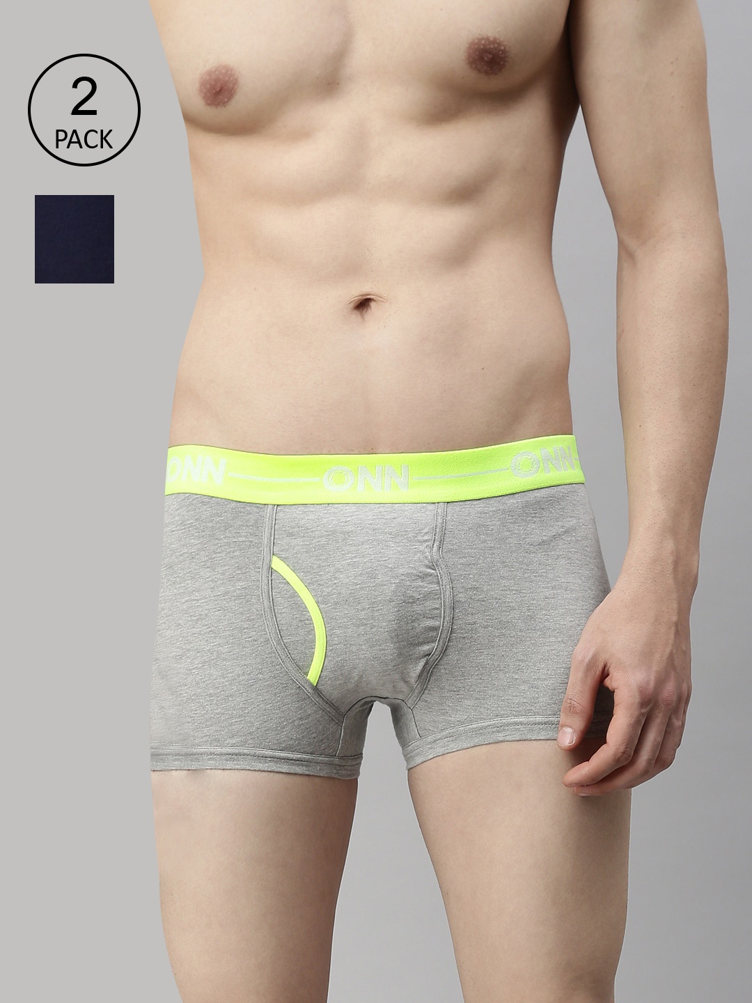 

ONN Men Plus Size Pack of 2 Grey & Navy Blue Solid Trunks ONN_264_LGREY_NB_2PC