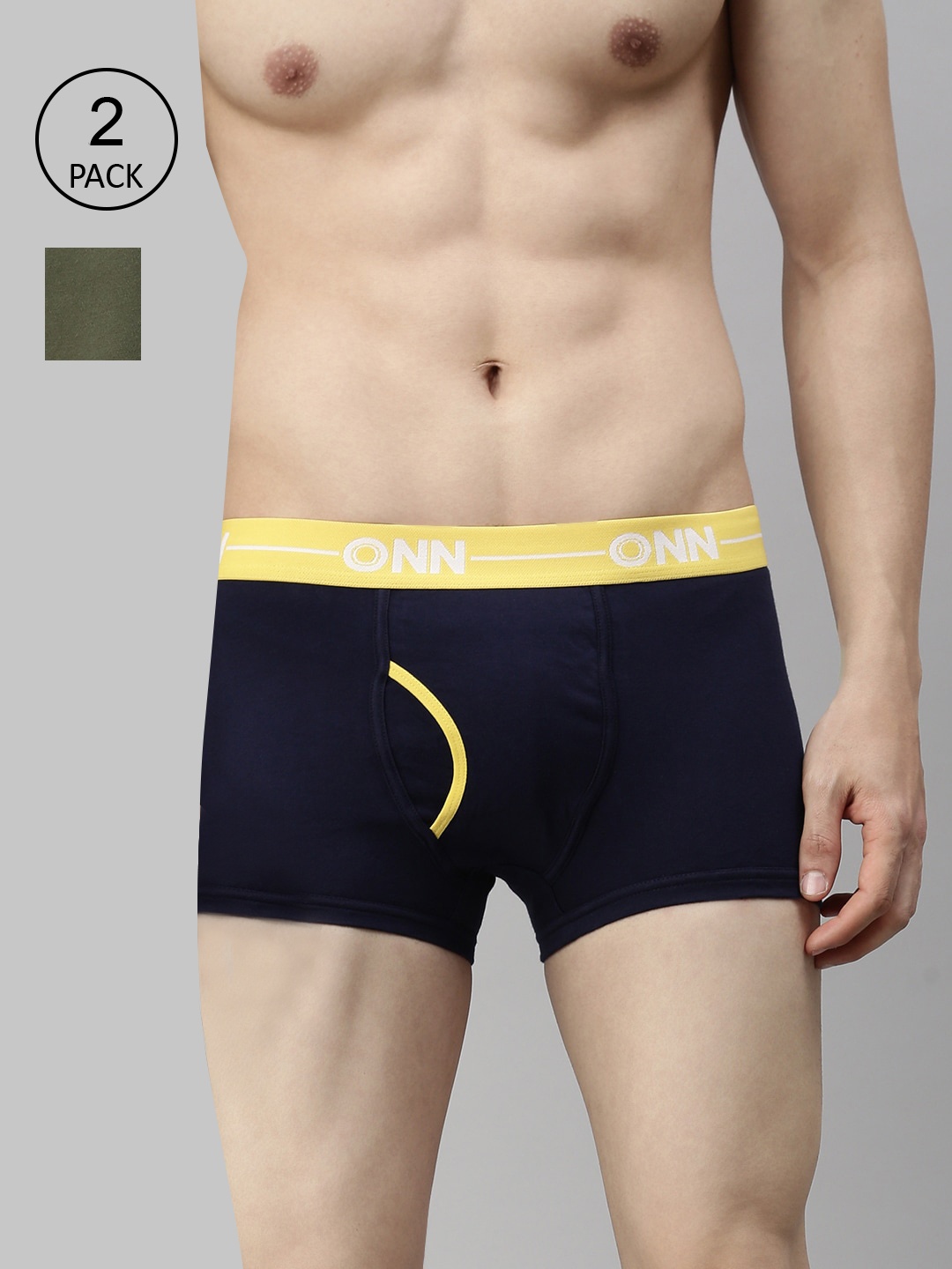 

ONN Men Pack of 2 Navy Blue and Olive Green Solid Trunks ONN_264_NB_OLV_2PC