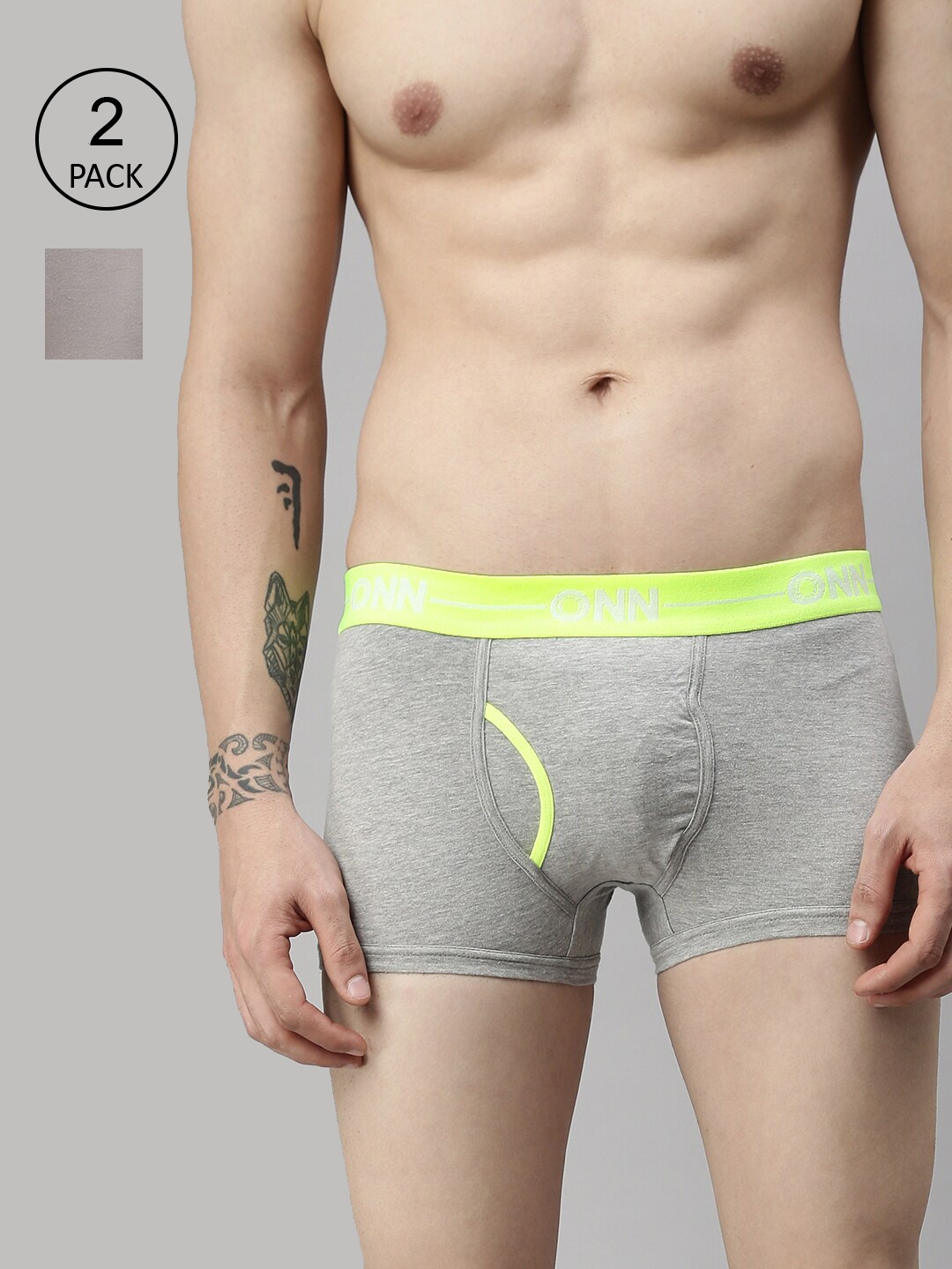 

ONN Men Pack of 2 Grey Solid Cotton Trunks ONN_264_GM_LGREY_2PC
