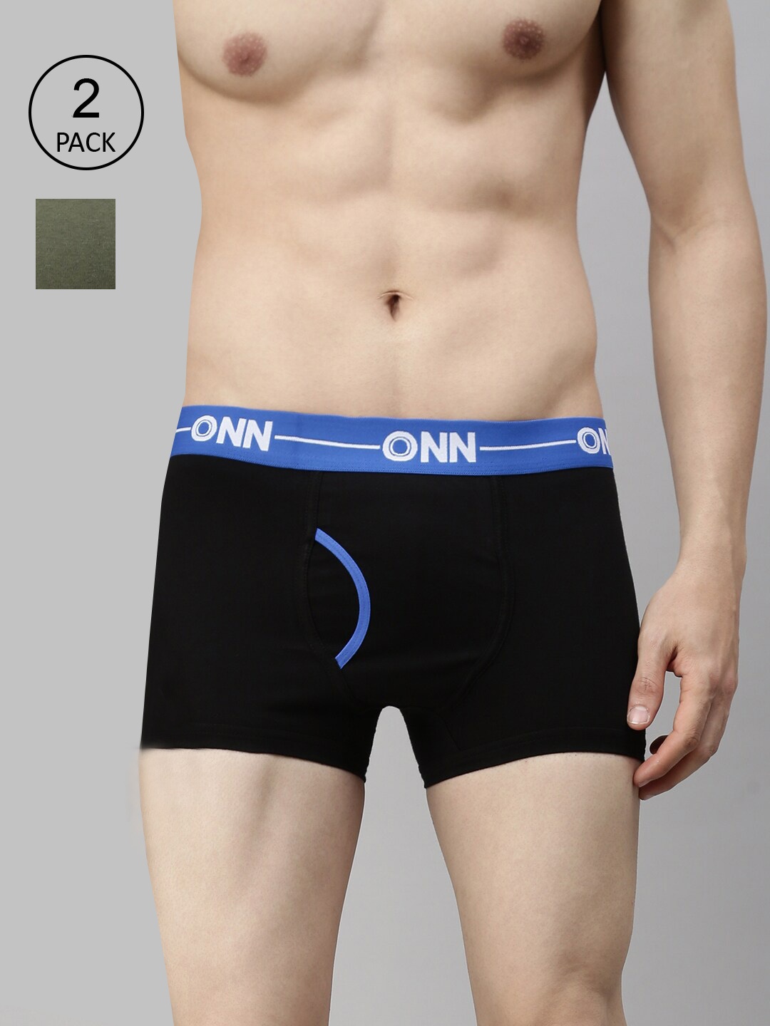 

ONN Men Pack of 2 Black & Olive Green Solid Trunk ONN_264_BLK_OLV_2PC