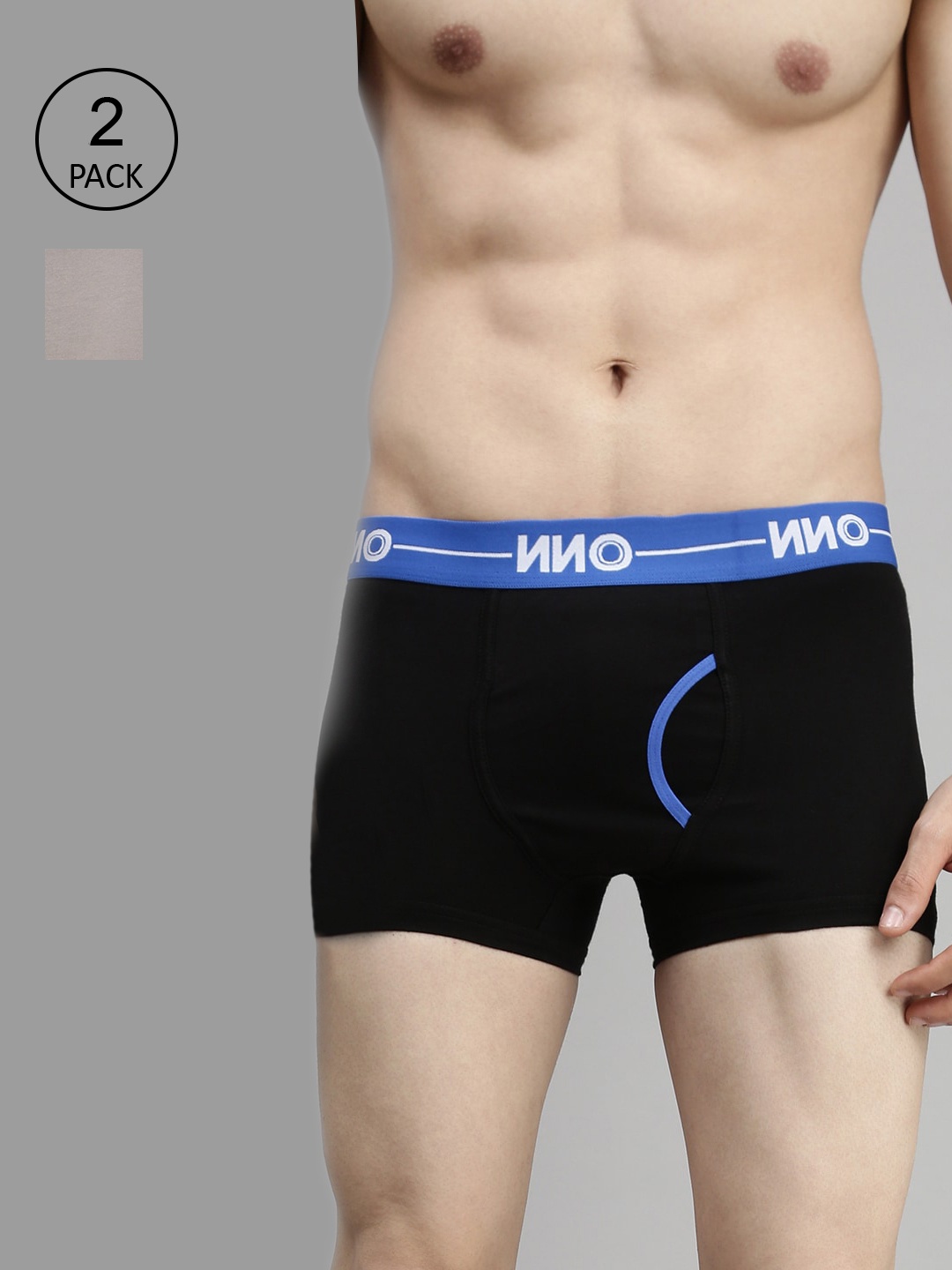 

ONN Men Pack of 2 Solid Black and Grey Melange Cotton Trunks ONN_264_BLK_GM_2PC