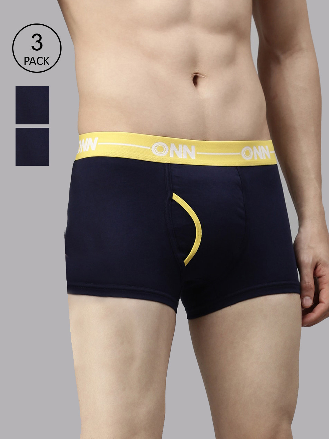 

ONN Men Plus Size Pack Of 3 Navy Blue Solid Short Trunks