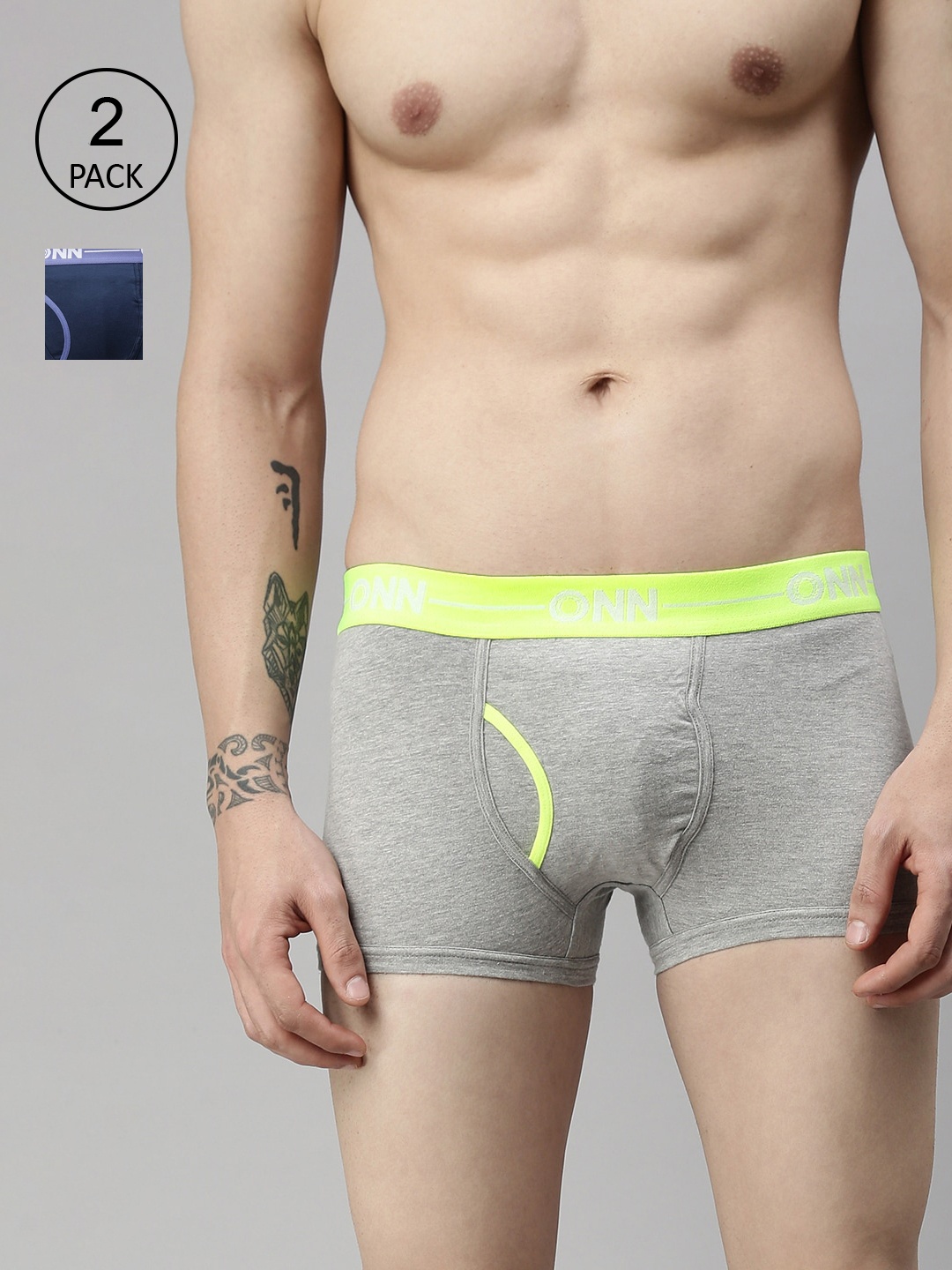 

ONN Men Pack of 2 Blue and Light Grey Solid Trunks ONN_264_AFBLU_LGREY_2PC