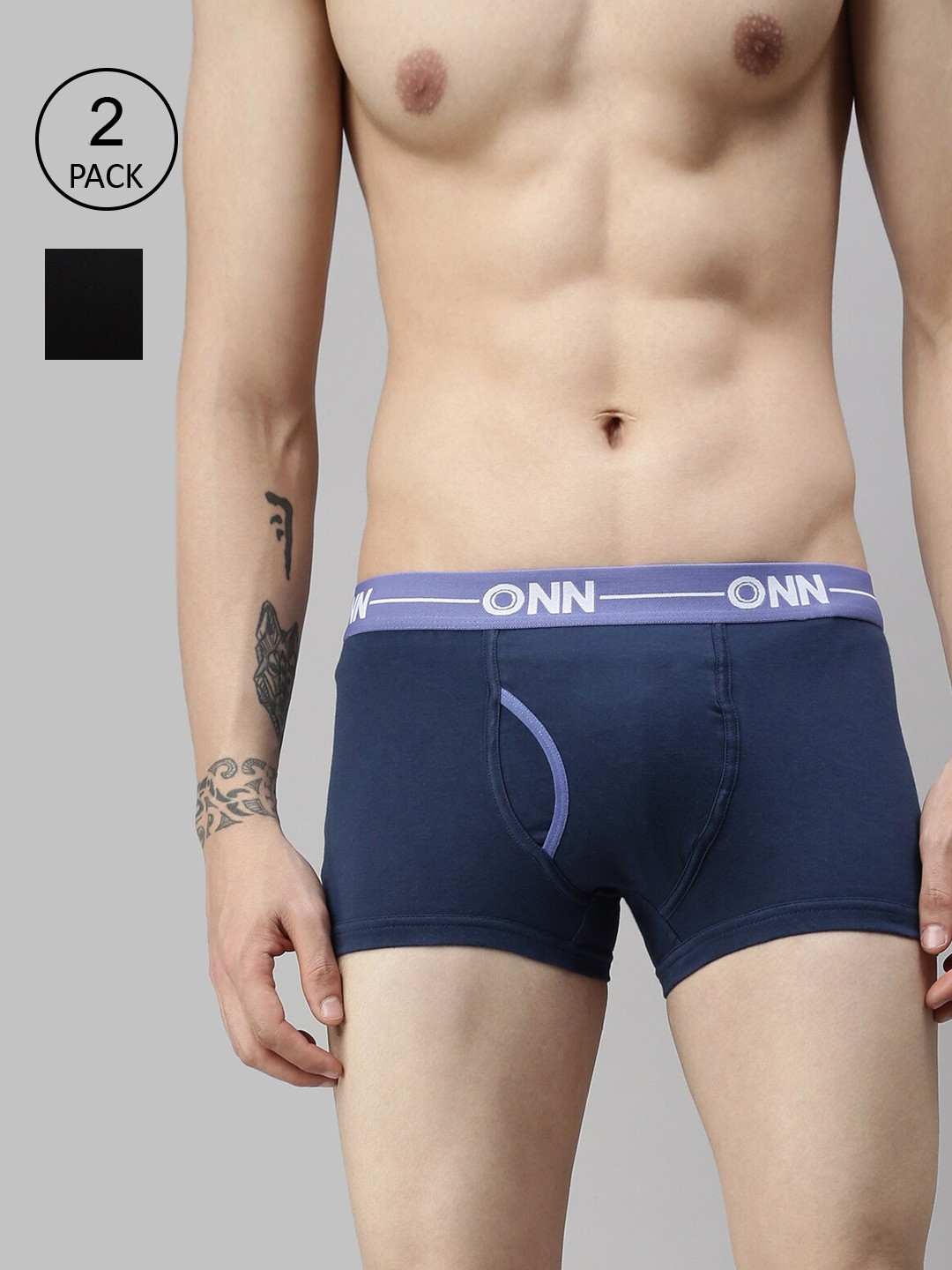 

ONN Men Plus Size Pack of 2 Blue and Black Solid Cotton Trunks ONN_264_AFBLU_BLK_2PC