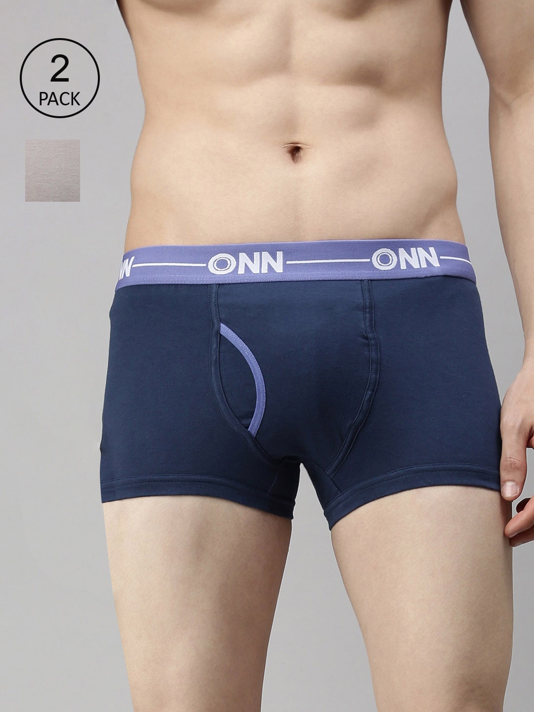 

ONN Men Pack of 2 Blue and Grey Melange Solid Trunks ONN_264_AFBLU_GM_2PC