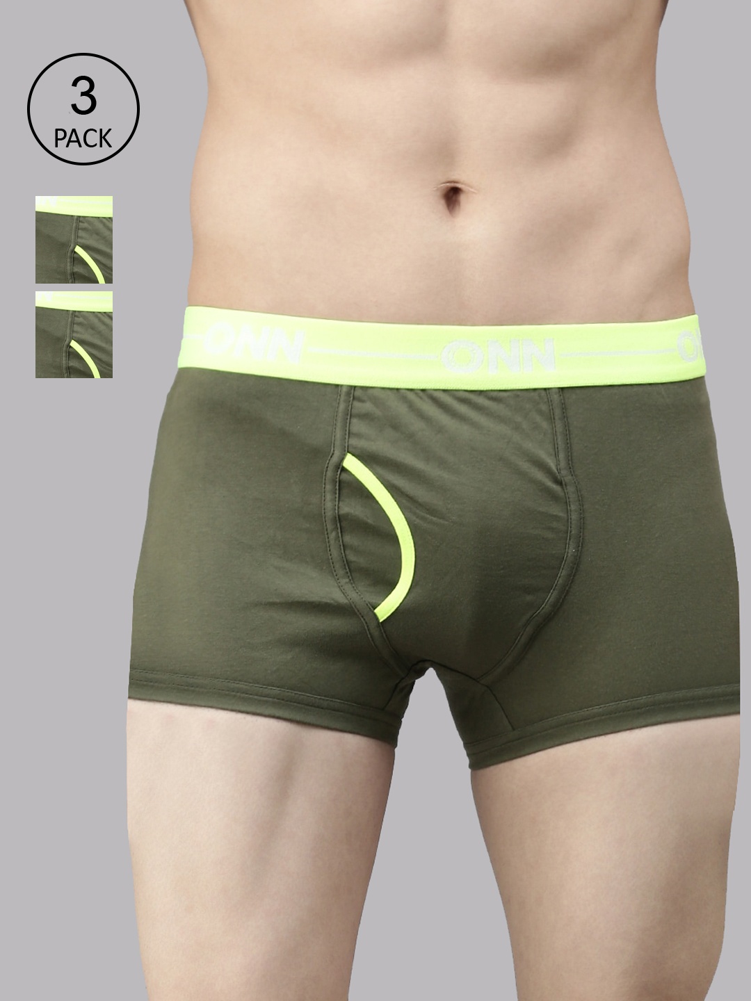 

ONN Men Pack of 3 Olive Green Cotton Trunks ONN_264_OLV_3PC
